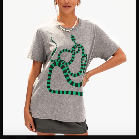 New Clare V. The Original Tee Grey with Green Black Snake L - Picture 1 of 10